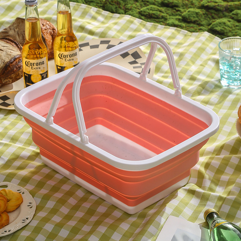 Кошница за съхранение със сгъваем телескопичен дизайн – пластмасова, за къмпинг и пикник, модерен минималистичен стил