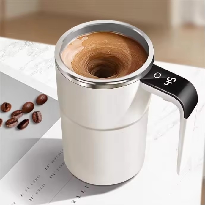 LEC ceașcă de cafea cu afișaj digital al temperaturii, mini amestec electric, reîncărcabilă prin USB, amestecare magnetică automată