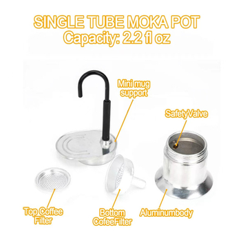 Μoka pot από αλουμινίου κράμα, 50 ml, φορητός για εξωτερική χρήση, μίνι καφετιέρα για μία κούπα, με δυνατότητα προσαρμογής