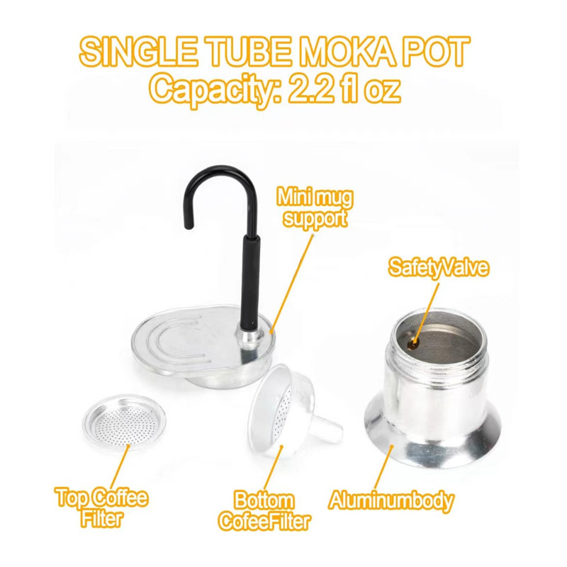 Aliuminio lydinio moka puodukas 50 ml, nešiojamas lauko naudojimui, mini vieno puodelio kavos virimo aparatas, prisitaikymas galimas