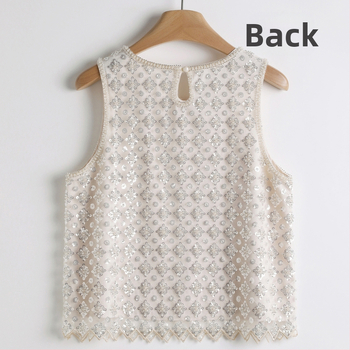 Γυναικεία αμάνικη μπλούζα από ύφασμα-δίχτυ, πολυεστέρας 50–70%, στρογγυλή λαιμόκοψη, Καλοκαίρι 2024