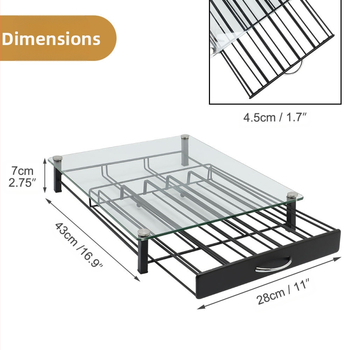Ράφι καψουλών καφέ από σφυρήλατο σίδηρο με συρτάρι, απλός μοντέρνος σχεδιασμός, επιτραπέζιο, 1 επίπεδο, πολυλειτουργικό