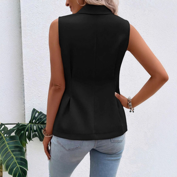 Женски втален жилет с V-образно деколте, полиестер, две копчета, едноцветен, лято 2024