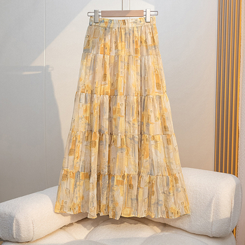 Μακριά φούστα με πιέτες και φλοράλ μοτίβο, υψηλή μέση, αστικός στυλ (Ύφασμα: ακρυλικό νήμα; Κύριο ύφασμα: πολυεστέρας ≥95%; Μήκος: μακρύ; Τύπος φούστας: στενή; Στυλ: αστικό)