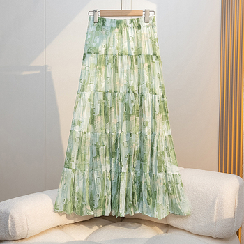 Μακριά φούστα με πιέτες και φλοράλ μοτίβο, υψηλή μέση, αστικός στυλ (Ύφασμα: ακρυλικό νήμα; Κύριο ύφασμα: πολυεστέρας ≥95%; Μήκος: μακρύ; Τύπος φούστας: στενή; Στυλ: αστικό)