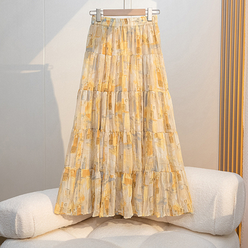 Μακριά φούστα με πιέτες και φλοράλ μοτίβο, υψηλή μέση, αστικός στυλ (Ύφασμα: ακρυλικό νήμα; Κύριο ύφασμα: πολυεστέρας ≥95%; Μήκος: μακρύ; Τύπος φούστας: στενή; Στυλ: αστικό)