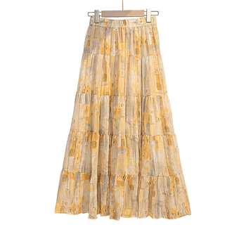 Μακριά φούστα με πιέτες και φλοράλ μοτίβο, υψηλή μέση, αστικός στυλ (Ύφασμα: ακρυλικό νήμα; Κύριο ύφασμα: πολυεστέρας ≥95%; Μήκος: μακρύ; Τύπος φούστας: στενή; Στυλ: αστικό)