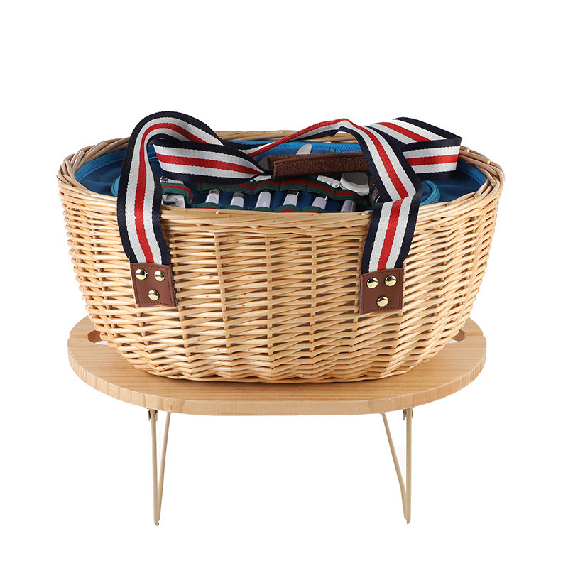 Coș de picnic din ratan, personalizabil, cu capac, izolat termic pentru depozitare în aer liber, set de 6