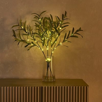 Лампа с медна тел във форма на маслинена клонка, 300 lm, 4.5 V, IP55 (Модел: Olive branch copper wire lamp)