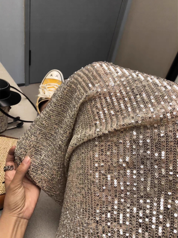 Φούστα γοργόνας με παγιέτες, υψηλή μέση, μεσαίου μήκους, διχτυωτό ύφασμα, λεπτομέρειες κολλάζ/ραφή, μικροελαστική