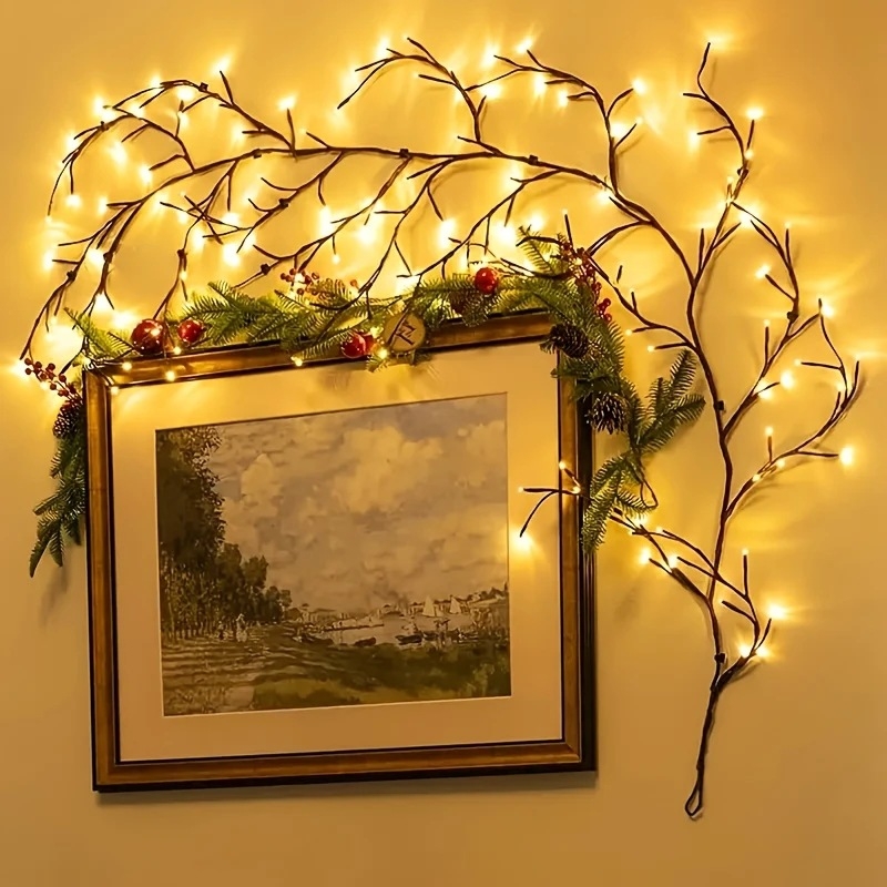 Rugalmas LED fűzfa alakú lámpa – dekoratív beltéri éjszakai fény, USB táplálás, 96 LED, IP43, 40 lm, műanyag ház