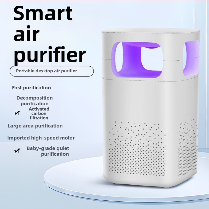 Purificator de aer desktop cu filtru fotocatalitic pentru eliminarea mirosurilor, alimentare USB, foarte liniștit sub 36 dB, debit de aer 50 m³/h, pentru până la 10 m²