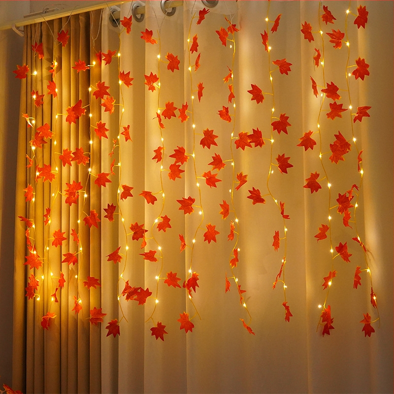LED závesné svetlá s javorovým listom (100 LED, USB napájanie, IP44, stmievateľné, diaľkové ovládanie)