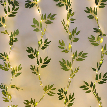 LED καλώδιο φώτων από χαλκό με σχήμα φύλλου ιτιάς, 20 LED, IP43, 3000K, τροφοδοσία με μπαταρίες, CE πιστοποιημένο