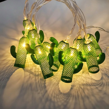 LED φως αλυσίδας με σχέδιο κάκτου από σφυρηλατημένο σίδερο για εσωτερική διακόσμηση, τροφοδοσία με μπαταρία, 3V, 10–60 LEDs