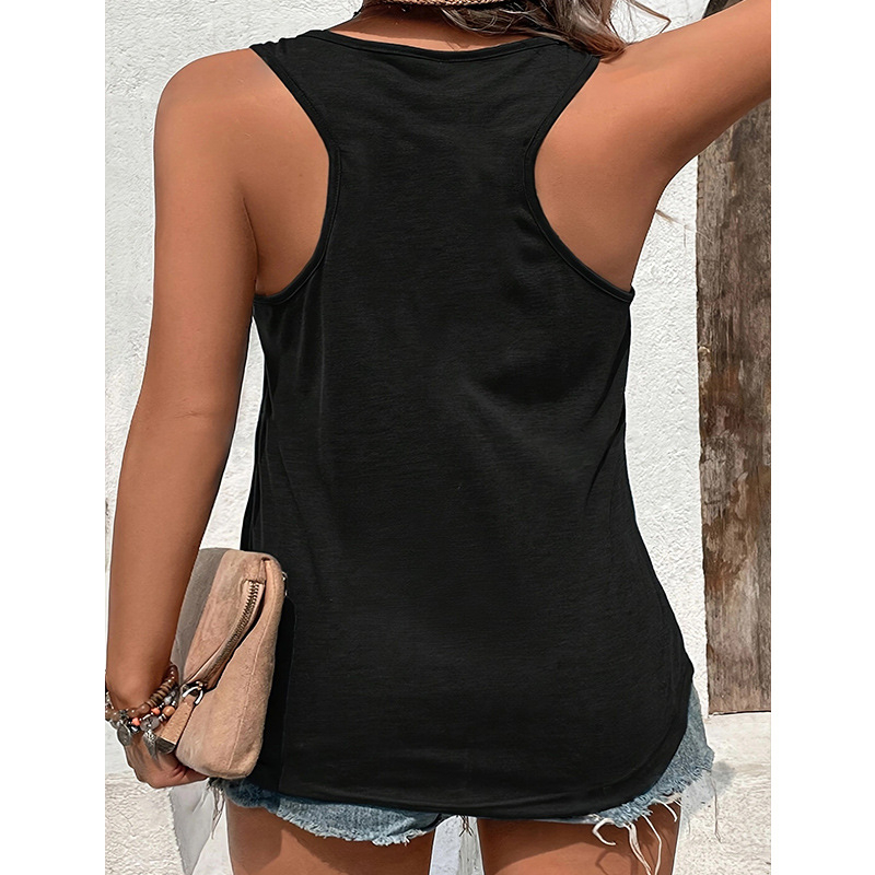 Moterų Slim-Fit be rankovių tank topas, poliesterio-spandekso mišinys, ilgis 50–65 cm, dvigubos peties juostelės, gaivus ir saldus stilius, Vasaros 2024