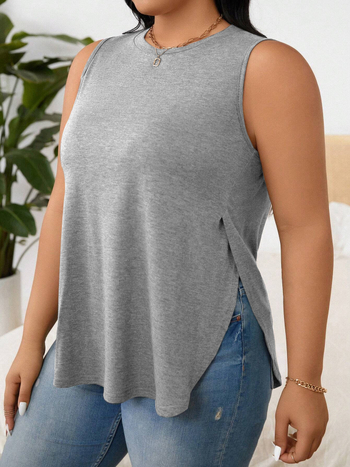 Γυναικείο αμάνικο τοπάκι προπόνησης, ανάμειξη πολυεστέρα-βαμβακιού, στρογγυλός λαιμός, ελεύθερη γραμμή, κανονικό μήκος