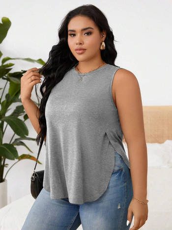 Γυναικείο αμάνικο τοπάκι προπόνησης, ανάμειξη πολυεστέρα-βαμβακιού, στρογγυλός λαιμός, ελεύθερη γραμμή, κανονικό μήκος