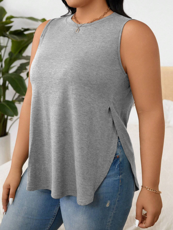 Női ujjatlan edzőfelső, poliészter–pamutt keverék, kerek nyakú, laza szabás, normál hossz