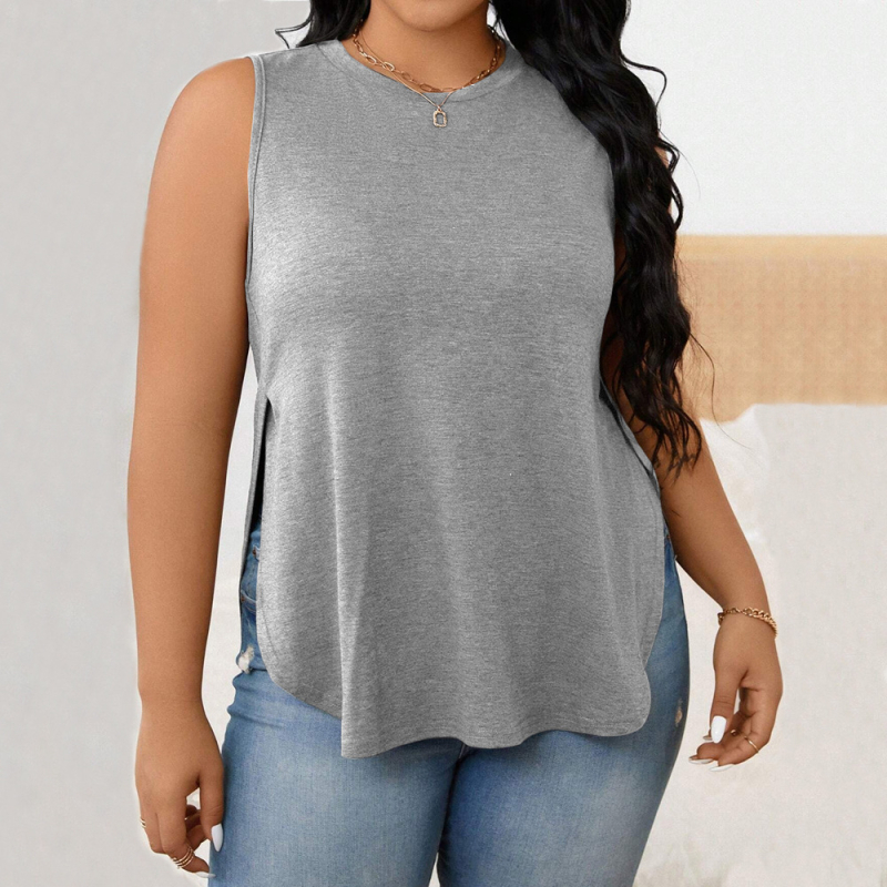 Női ujjatlan edzőfelső, poliészter–pamutt keverék, kerek nyakú, laza szabás, normál hossz