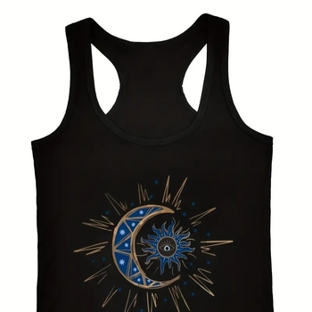 Γυναικείο τοπ χωρίς μανίκια με εκτύπωση, Πολυεστέρας 95%+, Στρογγυλός Λαιμός, Στυλ Πουλόβερ, Καλοκαίρι 2024