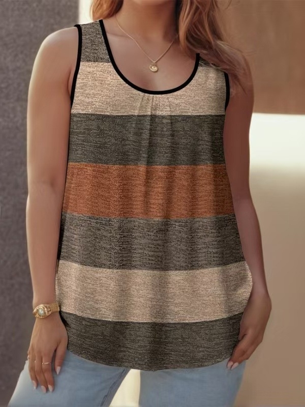 Dryžuota poliesterio-spandekso liemenė su peties dirželiais, įprasto kirpimo, vidutinio ilgio 50–65 cm, pavasaris 2025, japonų/korejiečių laisvalaikio stilius