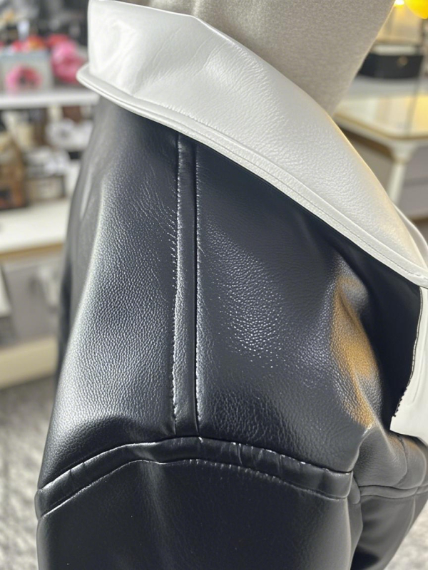 Moteriška PU imitacinės odos striukė su atlapine apykakle, ilgomis rankovėmis, užsegimas vienu mygtuku, poliesteris