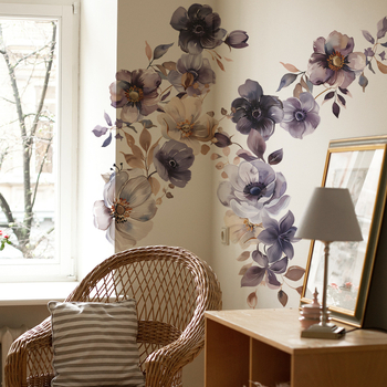 Σετ τριών αυτοκόλλητων τοίχου από PVC με μοτίβα λουλουδιών και πρασίνων φυτών για μοντέρνο μινιμαλιστικό στυλ διακόσμησης