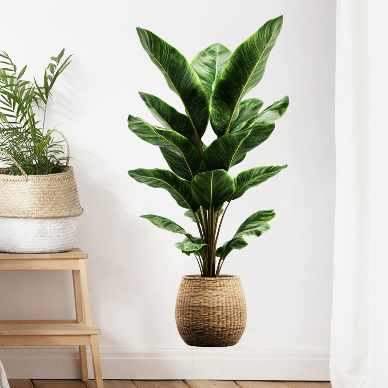 PVC anyagú falra helyezhető növényi motívumú matrica — Fan fu márka, vízálló, 1 db, alkalmas a nappalira és a hálószobára, rajzfilm-stílusú/ sík falmatrica.