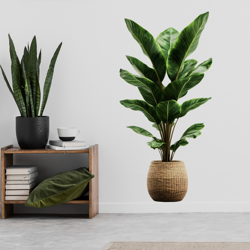 PVC anyagú falra helyezhető növényi motívumú matrica — Fan fu márka, vízálló, 1 db, alkalmas a nappalira és a hálószobára, rajzfilm-stílusú/ sík falmatrica.