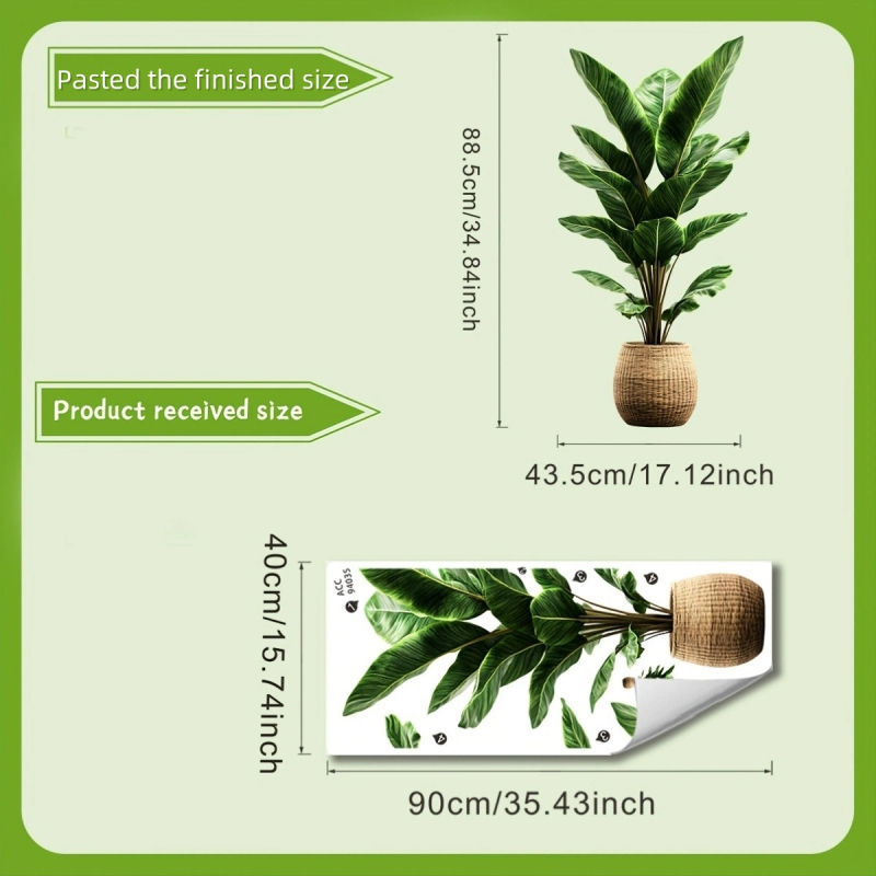 PVC anyagú falra helyezhető növényi motívumú matrica — Fan fu márka, vízálló, 1 db, alkalmas a nappalira és a hálószobára, rajzfilm-stílusú/ sík falmatrica.