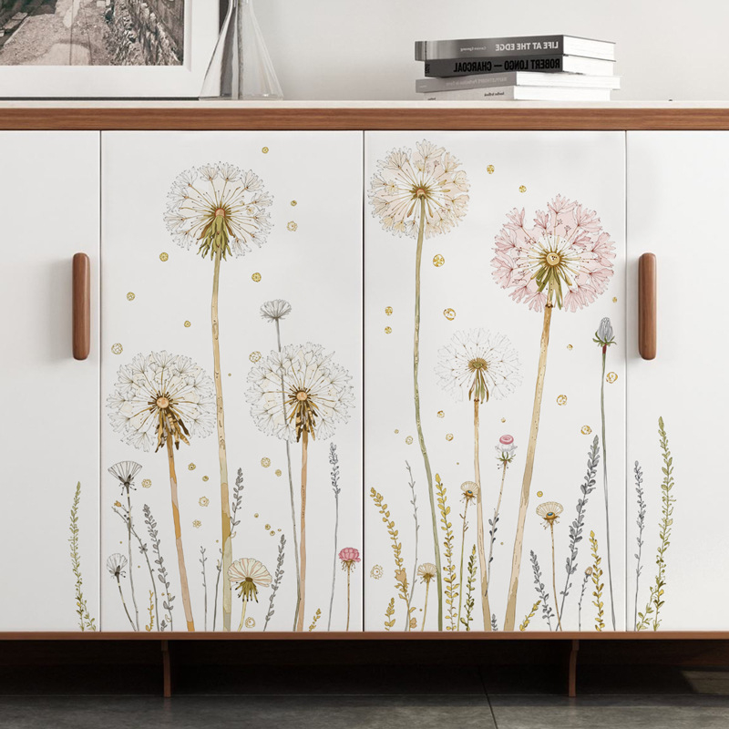 Стенно декоративен стикер с растителни цветя (PVC, водоустойчиво декоративно оформление, 1 бр, за дневна, спалня и баня, модерен минималистичен стил, плосък дизайн)
