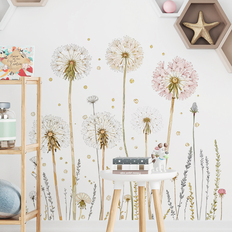 Стенно декоративен стикер с растителни цветя (PVC, водоустойчиво декоративно оформление, 1 бр, за дневна, спалня и баня, модерен минималистичен стил, плосък дизайн)
