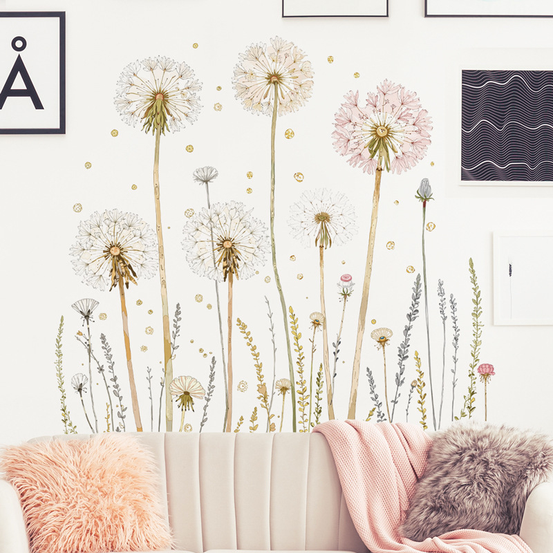 Стенно декоративен стикер с растителни цветя (PVC, водоустойчиво декоративно оформление, 1 бр, за дневна, спалня и баня, модерен минималистичен стил, плосък дизайн)