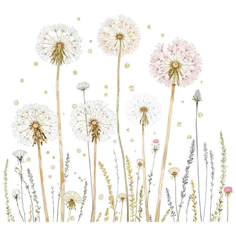 Стенно декоративен стикер с растителни цветя (PVC, водоустойчиво декоративно оформление, 1 бр, за дневна, спалня и баня, модерен минималистичен стил, плосък дизайн)