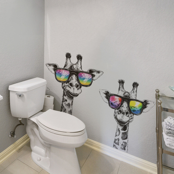 PVC αυτοκόλλητο τοίχου με καμηλοπάρδαλη σε καρτούν με γυαλιά ηλίου, 2 τεμάχια, αδιάβροχο, κατάλληλο για σαλόνι και υπνοδωμάτιο