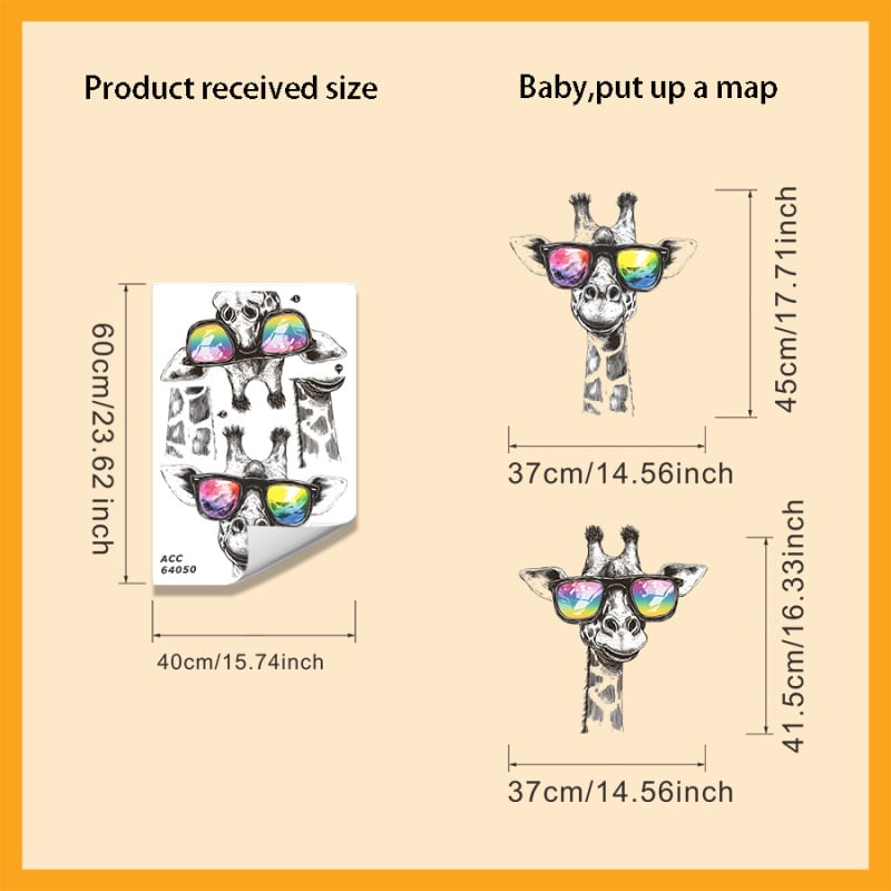PVC falmatrica, rajzolt zsiráf napszemüveg mintával, 2 darab, vízálló, nappali és hálószoba használatra