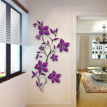 PVC αυτοκόλλητο τοίχου με μοτίβο λουλουδιών και αμπέλου – αδιάβροχο, 1 τεμάχιο, για σαλόνι, υπνοδωμάτιο και είσοδο