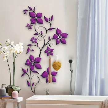 PVC αυτοκόλλητο τοίχου με μοτίβο λουλουδιών και αμπέλου – αδιάβροχο, 1 τεμάχιο, για σαλόνι, υπνοδωμάτιο και είσοδο