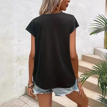 Γυναικείο τοπ V-ντεκολτέ, κοντό μανίκι, εκτυπωμένο, φαρδιά γραμμή, πολυεστέρας ≥95%, άνοιξη 2024