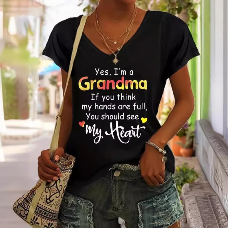 Женски топ с V-образно деколте, къс ръкав, принт, свободен силует, полиестер ≥95%, пролет 2024