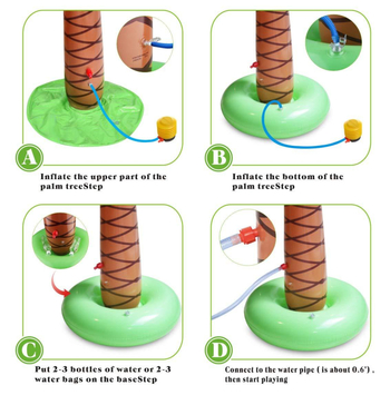 Vaikų lauko vandens purškimo kilimėlis su kokosų palmių dizainu, pripučiamas, ekologiškas PVC