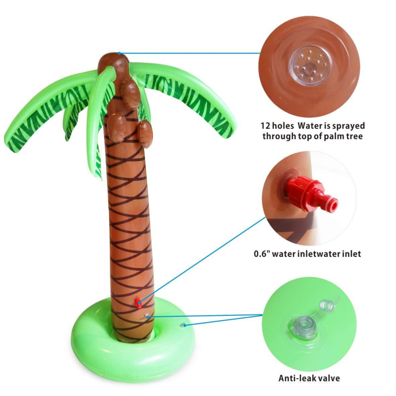 Vaikų lauko vandens purškimo kilimėlis su kokosų palmių dizainu, pripučiamas, ekologiškas PVC