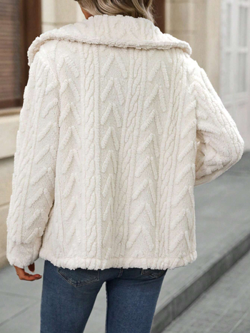 Női kétoldalas plüssel kardigán kabát nagy gallérral, hosszú ujjú, szabványos fazon, poliészter 80–90%