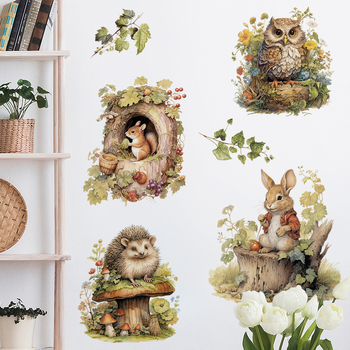 Αυτοκόλλητο τοίχου PVC – αδιάβροχο διακοσμητικό με θέμα τα ζώα του δάσους; 1 τεμάχιο; για σαλόνι ή υπνοδωμάτιο; κινούμενο σχέδιο, επίπεδη σχεδίαση.