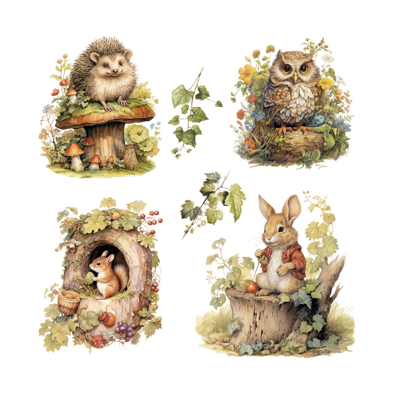 PVC falikép matrica – vízálló, dekoratív; erdei állat motívum; 1 db; nappali vagy hálószoba számára; rajzfilm-stílus, sík falikép.