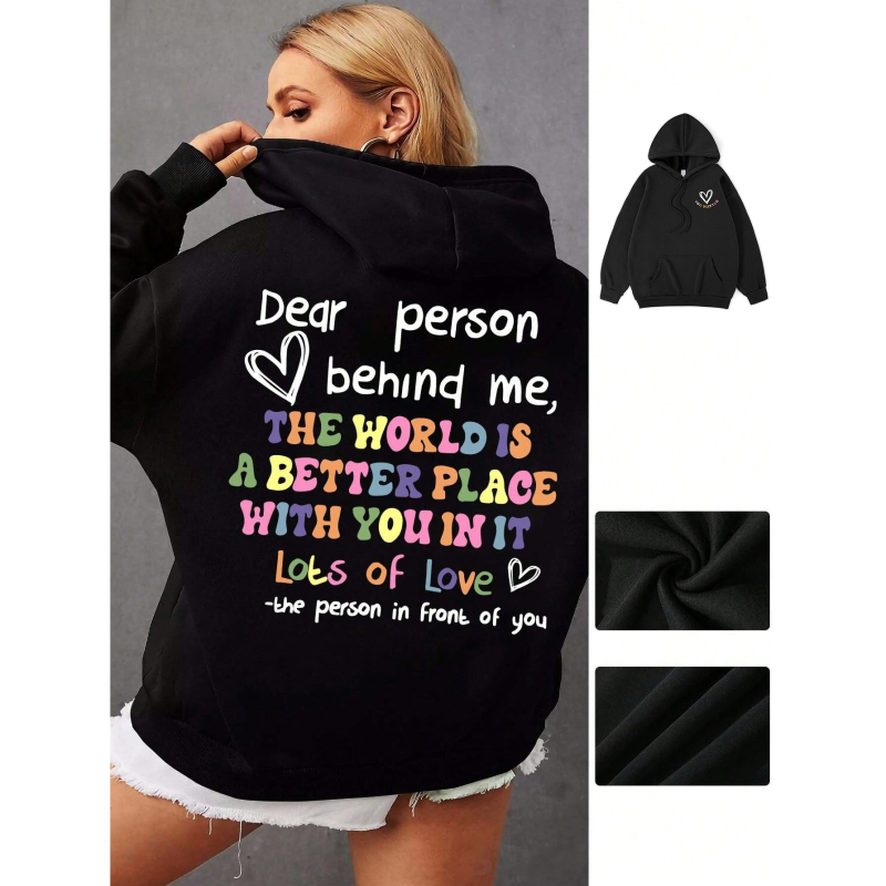 Női kapucnis pulóver – poliészter, nyomtatott minta, Regular Fit, hosszú ujjú, ősz 2025, kód C22-