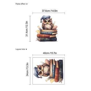 Αυτοκόλλητο τοίχου με κουκουβάγια που διαβάζει βιβλίο – μοτίβο με ζωάκια σε κινούμενα σχέδια, κατάλληλο για σαλόνι, υπνοδωμάτιο ή είσοδο, μοντέρνο απλό στυλ