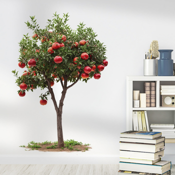 Διακοσμητικό αυτοκόλλητο τοίχου με δέντρο ροδιού και πράσινα φυτά (Υλικό: PVC; Αδιάβροχο; Μοτίβο: φυτικά στοιχεία; Κατάλληλο για σαλόνι, υπνοδωμάτιο, μελέτη)