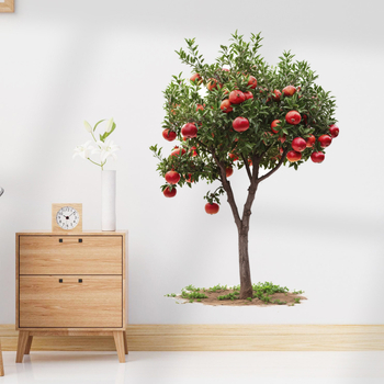 Διακοσμητικό αυτοκόλλητο τοίχου με δέντρο ροδιού και πράσινα φυτά (Υλικό: PVC; Αδιάβροχο; Μοτίβο: φυτικά στοιχεία; Κατάλληλο για σαλόνι, υπνοδωμάτιο, μελέτη)